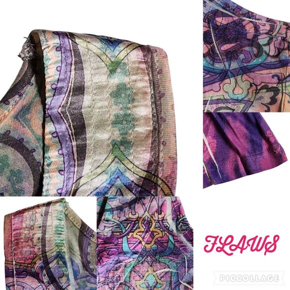 APT 9 Purple Pink Multi Color Paisley Ikat V Neck Sleeveless Tunic Top sz S - Picture 5 of 12